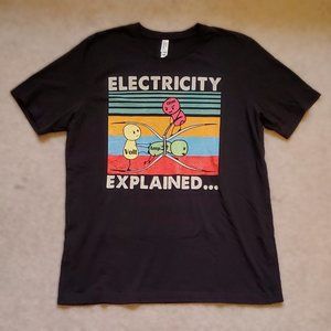 Electricity Explained Black T-Shirt Funny Cartoon Size XL